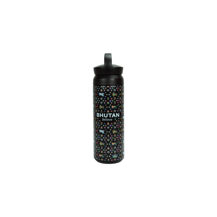 Black Insulated Tumbler with Bhutanese Cloud Motif – A Touch of Himalayan Elegance, Desuung Skilling Project