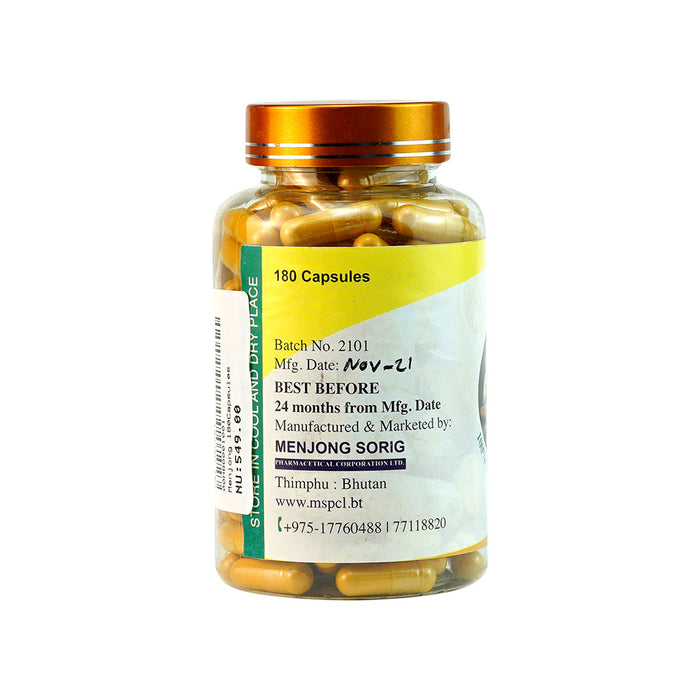 Organic Turmeric Capsules Menjong Sorig Bhutan Traditional Medicine 180/350 Capsules | Druksell.com