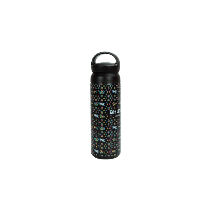 Black Insulated Tumbler with Bhutanese Cloud Motif – A Touch of Himalayan Elegance, Desuung Skilling Project