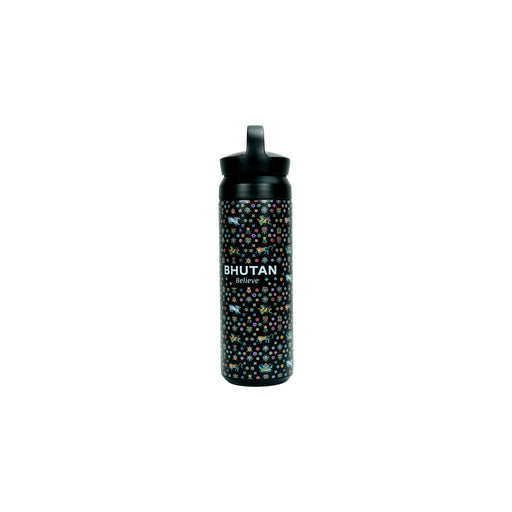 Black Insulated Tumbler with Bhutanese Cloud Motif – A Touch of Himalayan Elegance, Desuung Skilling Project
