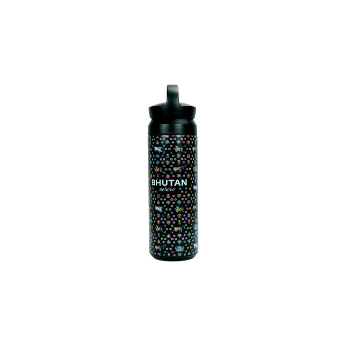 Black Insulated Tumbler with Bhutanese Cloud Motif – A Touch of Himalayan Elegance, Desuung Skilling Project