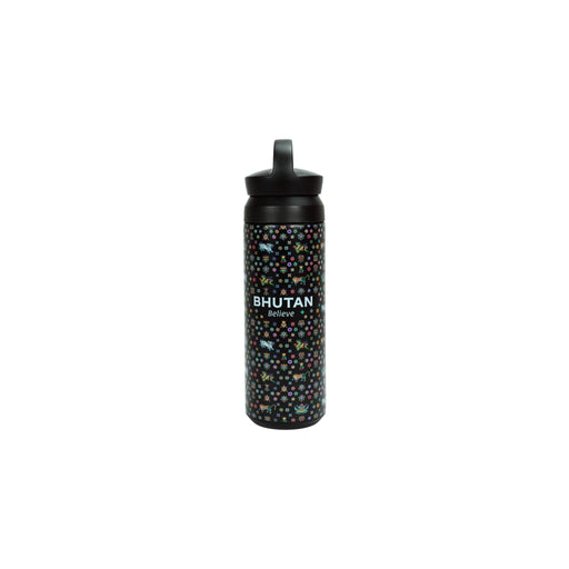 Black Insulated Tumbler with Bhutanese Cloud Motif – A Touch of Himalayan Elegance, Desuung Skilling Project