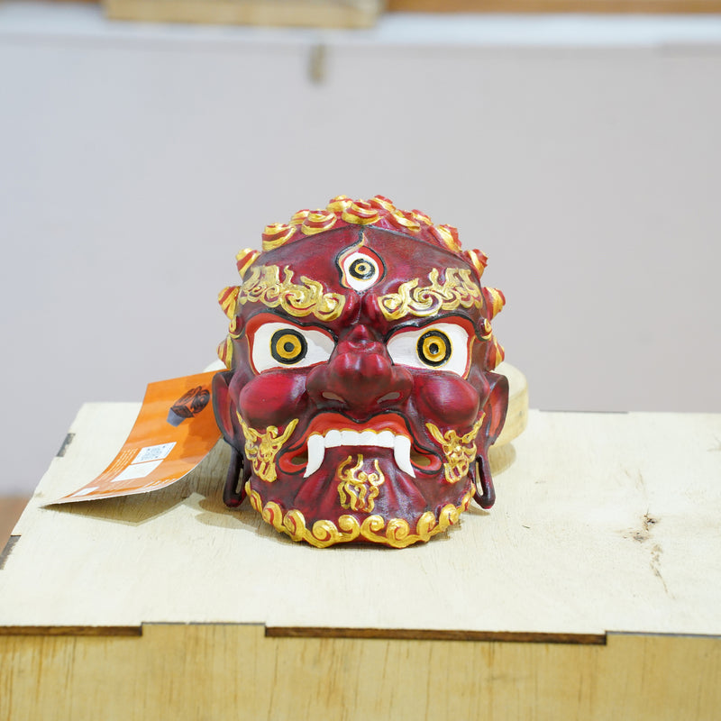 Traditional Bhutanese Guardian Deity Mask Sculpture,