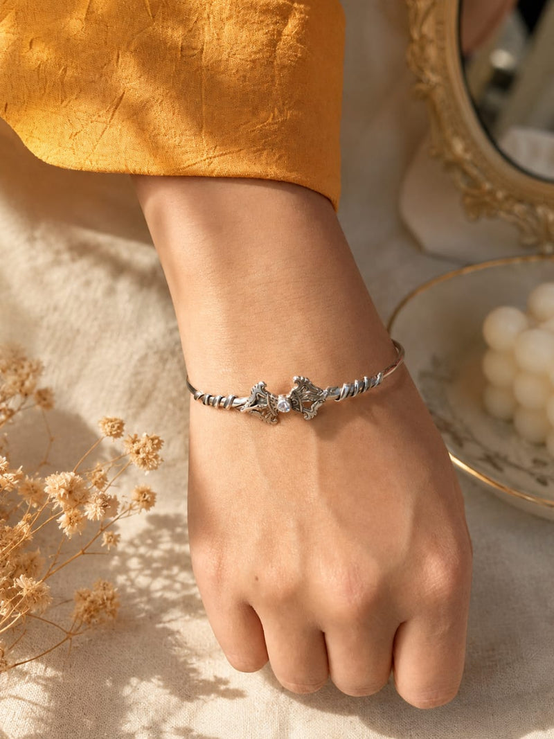 Dorji Silver Bangle — Pure Silver Vajra Cuff