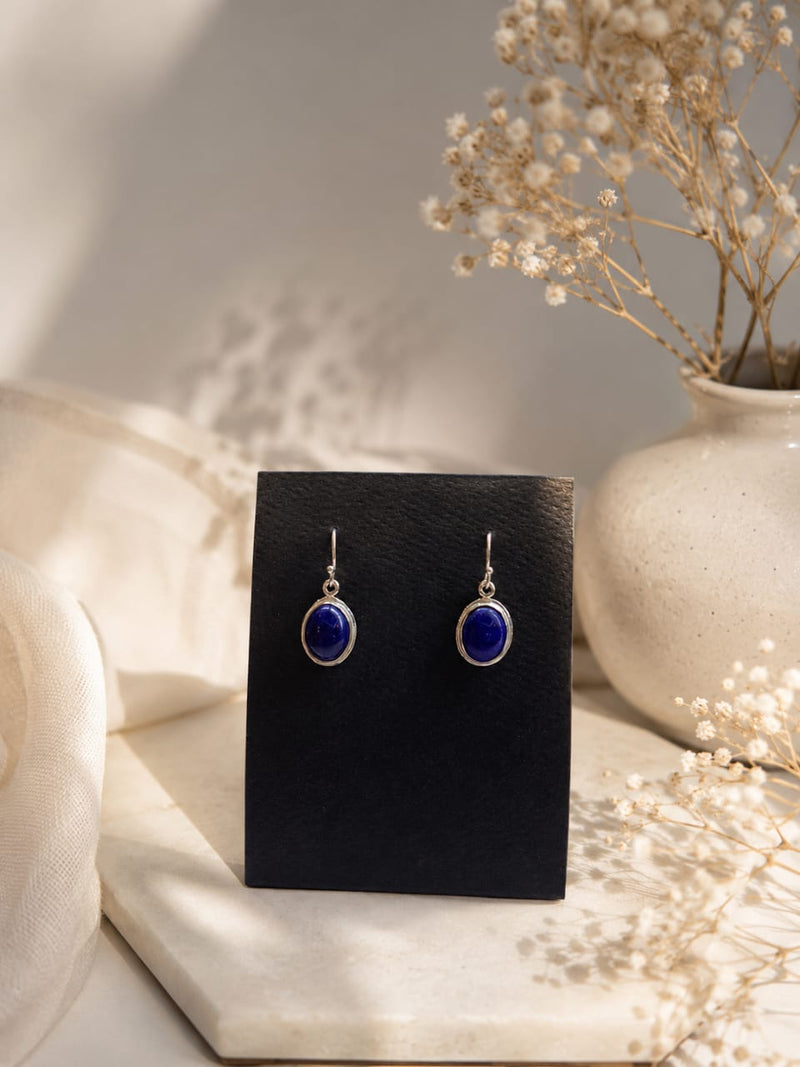 Lapis Lazuli Silver Drop Earrings – 925 Sterling Silver