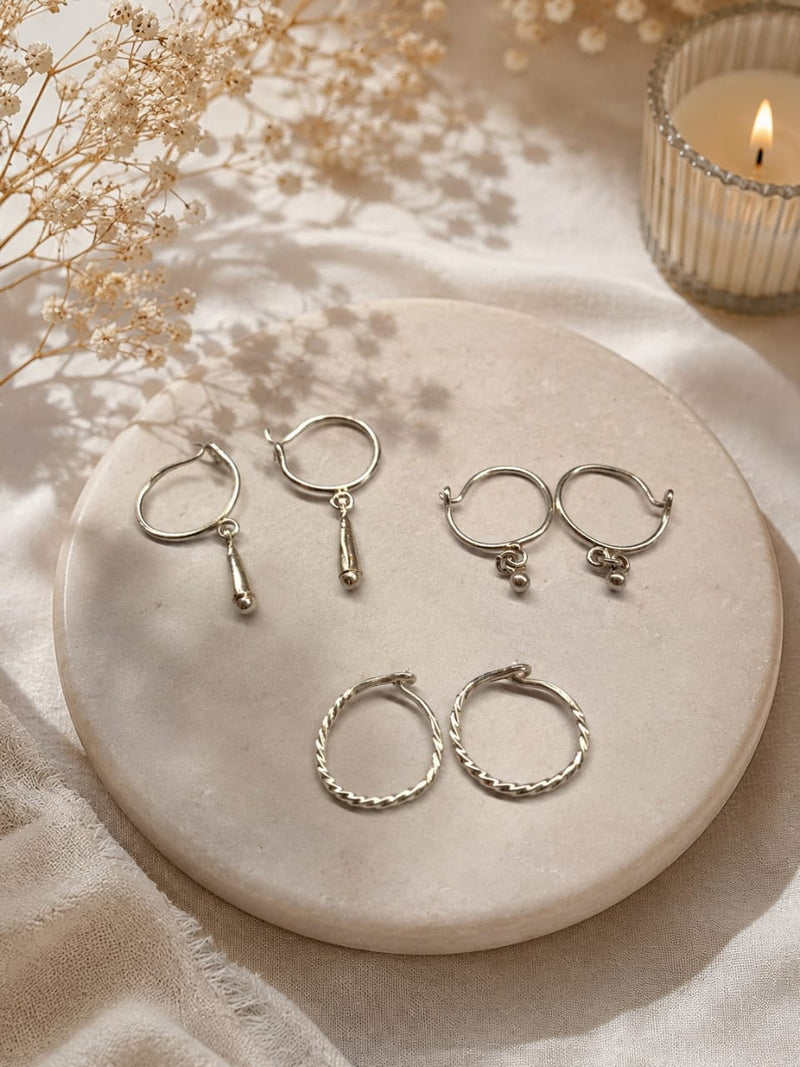 Silver Hoop Earring Set – 925 Sterling Silver (Set of 3)