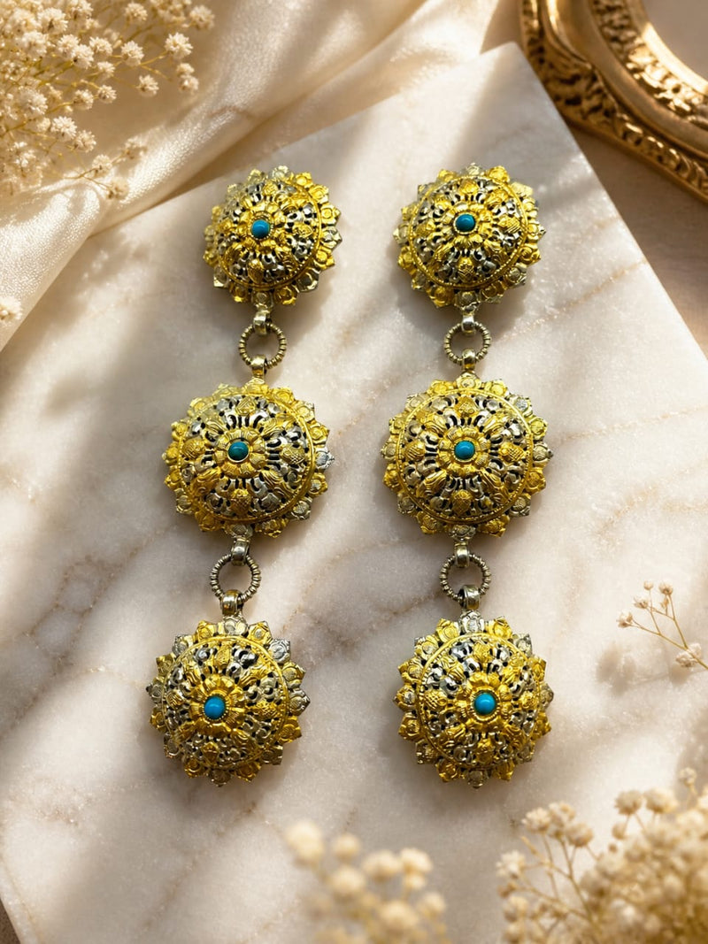 Koma – Traditional Bhutanese Brooch (Three-Tier Gold & Turquoise)