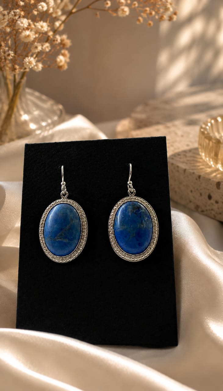 Lapis Lazuli Oval Silver Drop Earrings – 925 Sterling Silver