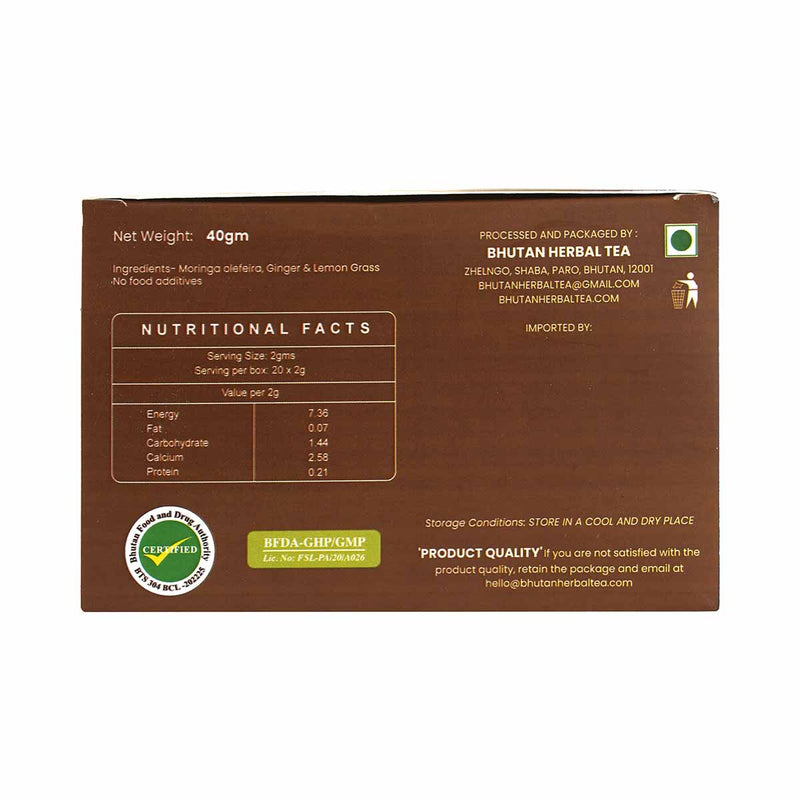 Ginger Moringa Infusion,20 tea bags, 40g,  Bhutan Herbal Tea