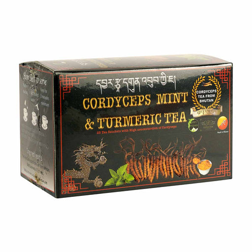 Cordyceps Mint and Turmeric Tea, 25 tea Satchels with high concentration of Cordyceps, Cordyceps from Bhutan, Druksell