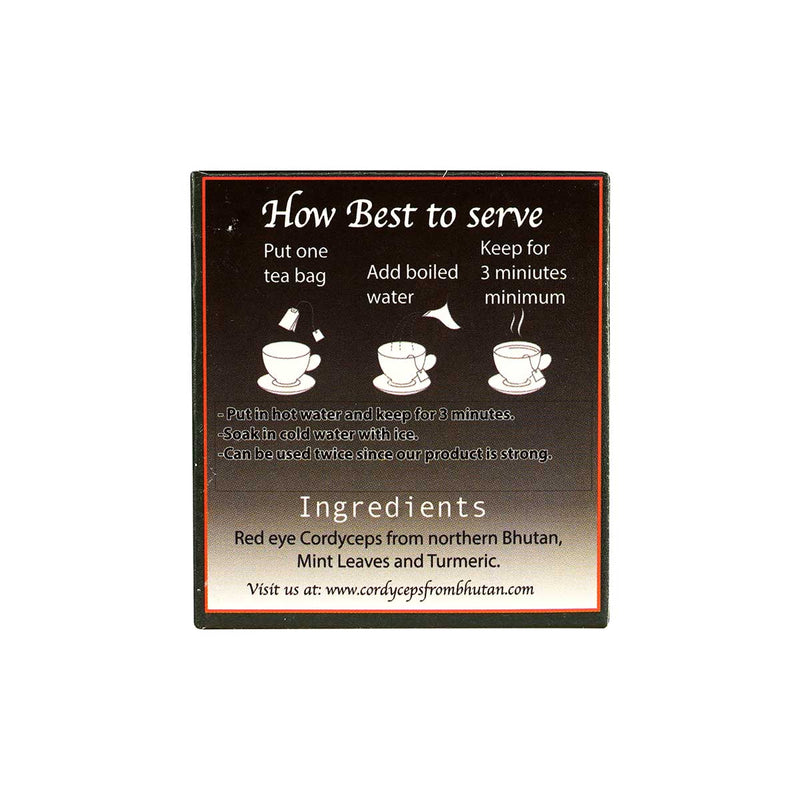 Cordyceps Mint and Turmeric Tea, 25 tea Satchels with high concentration of Cordyceps, Cordyceps from Bhutan, Druksell