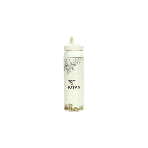 White Insulated Tumbler with Subtle Bhutanese Dragon and Cloud Design, Desuung Skilling Project