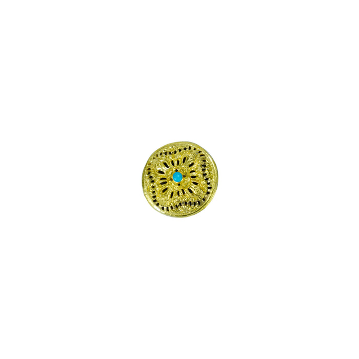 Exquisite Bhutanese Koma Brooch with Turquoise Accent, Gyencha jewelry