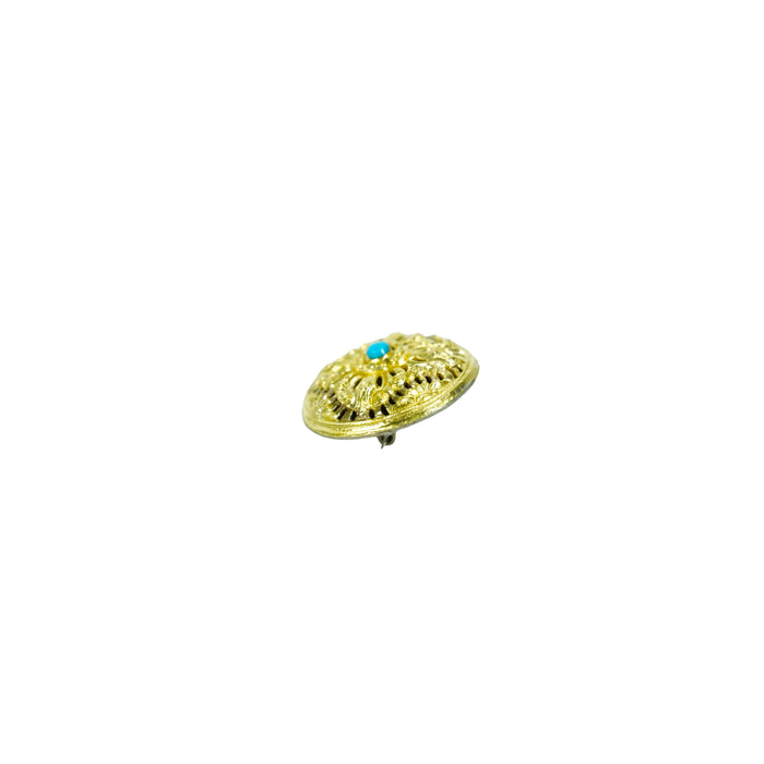 Exquisite Bhutanese Koma Brooch with Turquoise Accent, Gyencha jewelry