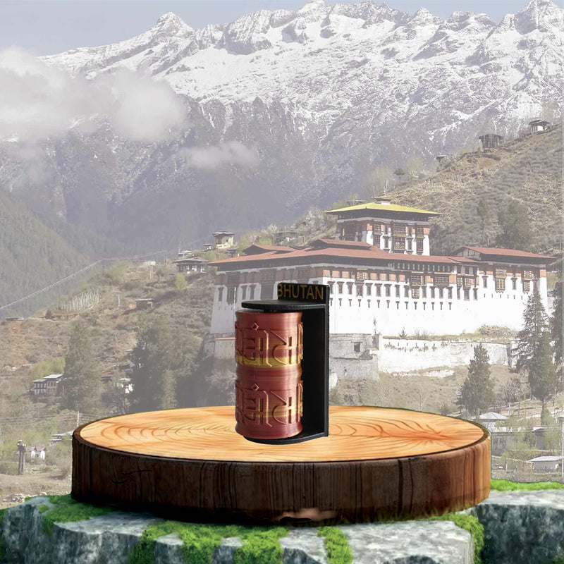 Bhutanese Magnet Sticker Set - Prayer Wheel, Wine Bottle, Atsara Mask & Chorten